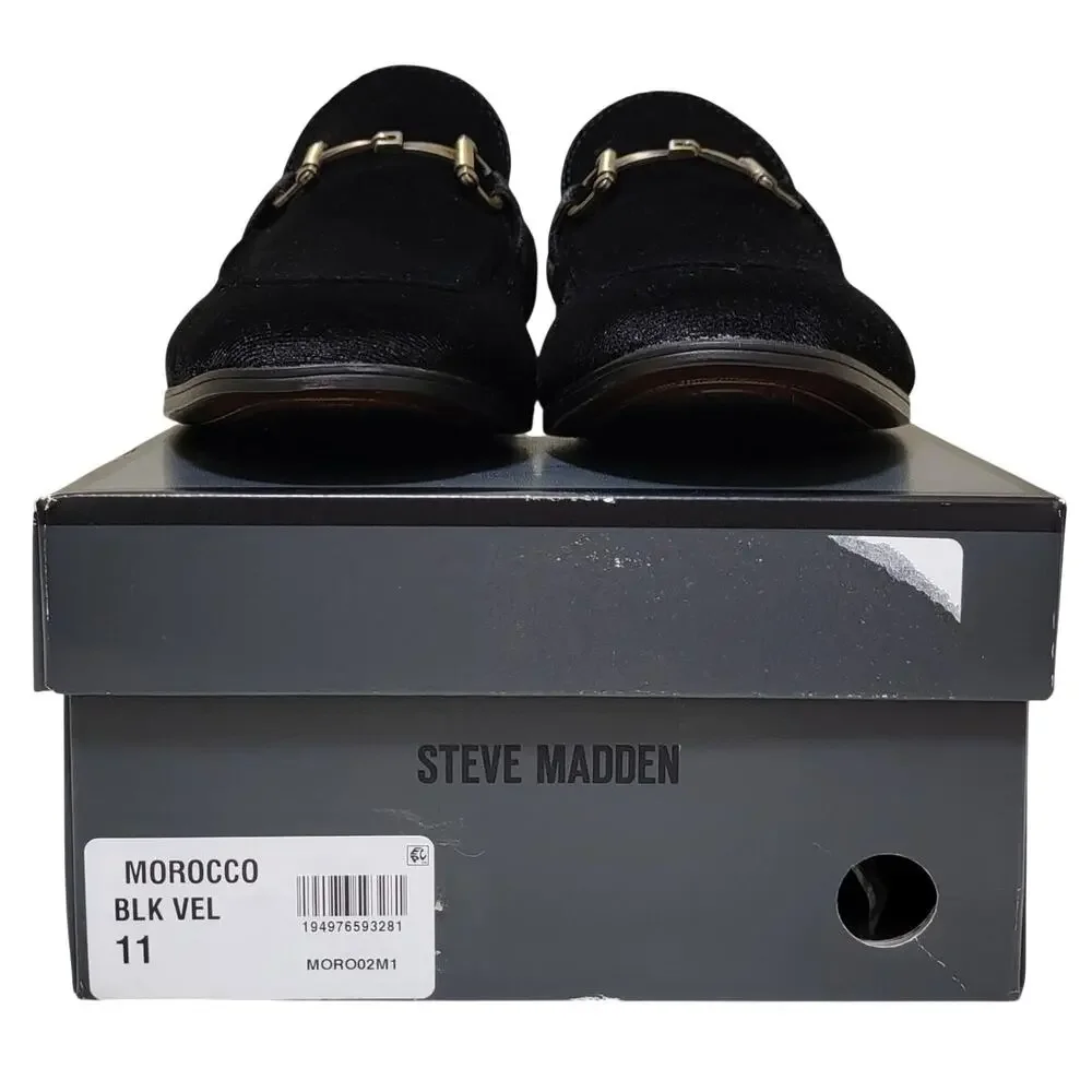 Steve Madden Men Morocco Slip On Horsebit Loafers Size US 11 Black Velvet